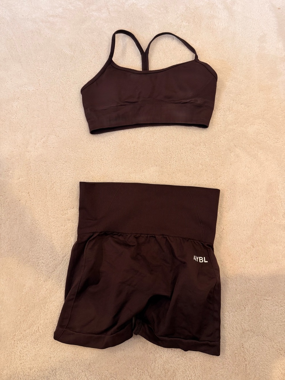 AYBL Deep Brown Seamless Sports Bra & High-Waist Shorts Set